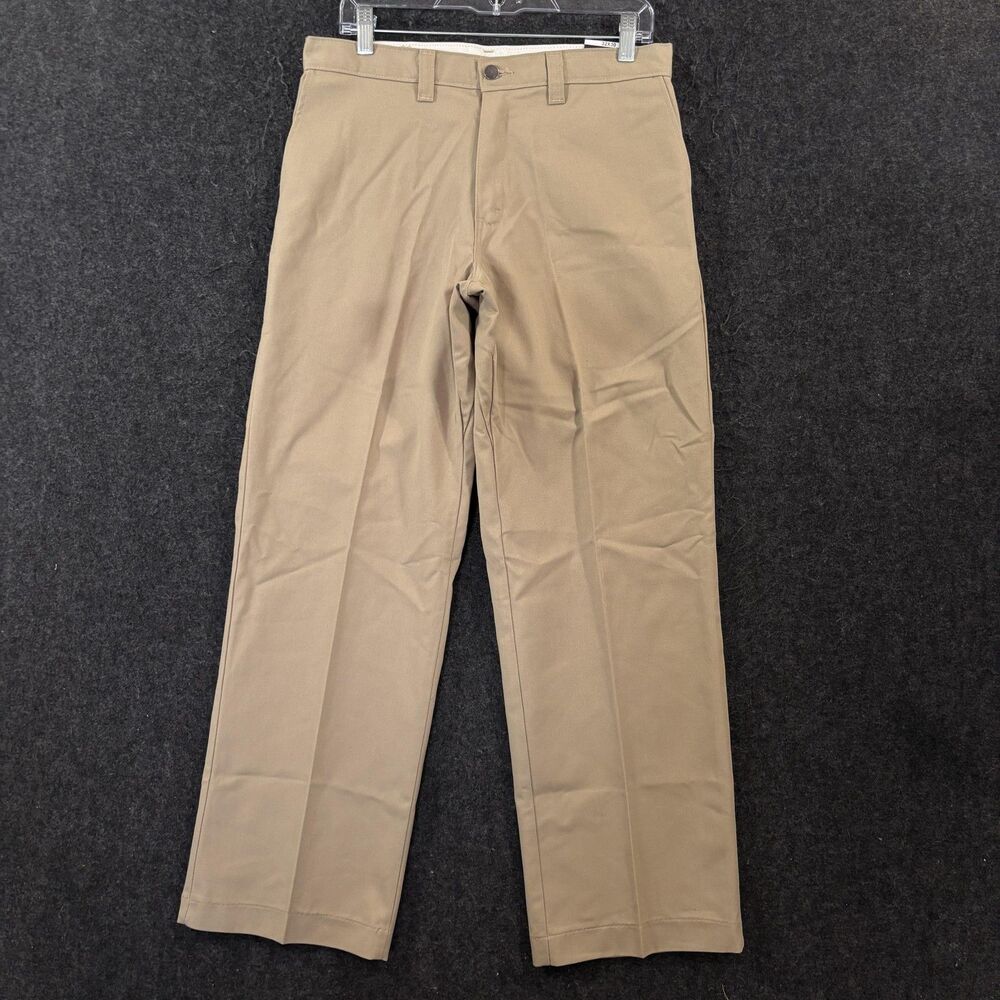 Dickies Work Pants Men's 32x30 Beige Polyester Flat Front Chino Workwear